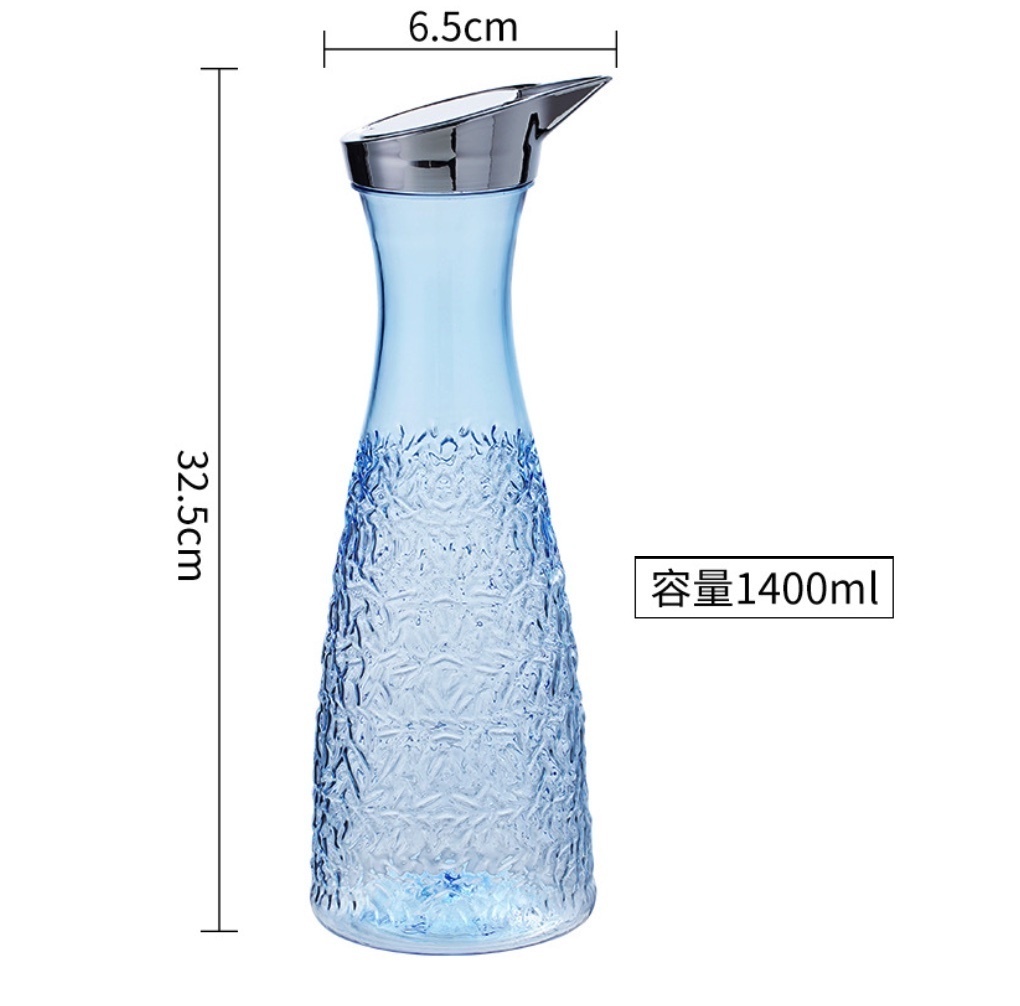 Hot style acrylic kettle plastic PC high temperature resistant cold water kettle (blue large pc diamond kettle 1.4L-[2 pieces])