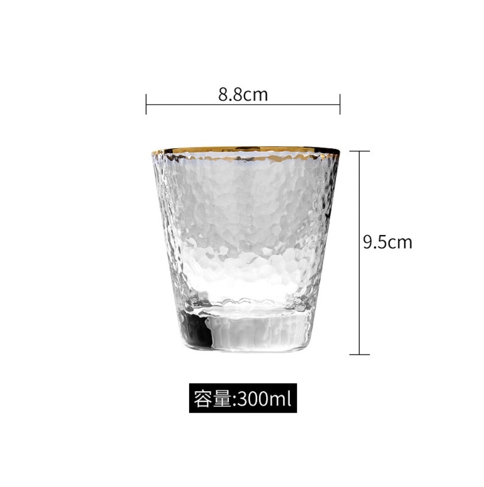 Popular Japanese-style gold-rimmed glass cup with hot water resistance (small and short hammered cup 300ml (gold-rimmed) - [1 piece])