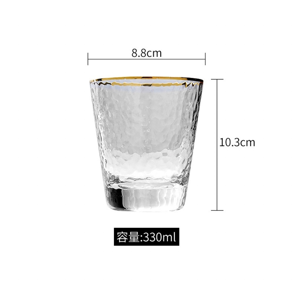 Popular Japanese-style gold-rimmed glass, hot water-resistant cup (large, short, hammered cup 330ml (gold-rimmed) - [1 piece])