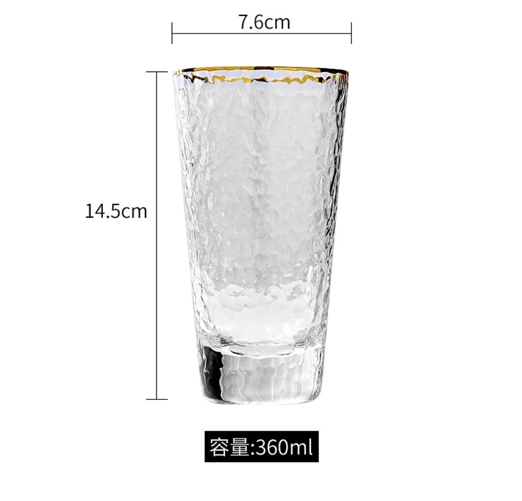 Popular Japanese-style gold-rimmed glass cup with hot water resistance (tall small hammered cup 360ml (gold-rimmed) - [1 piece])