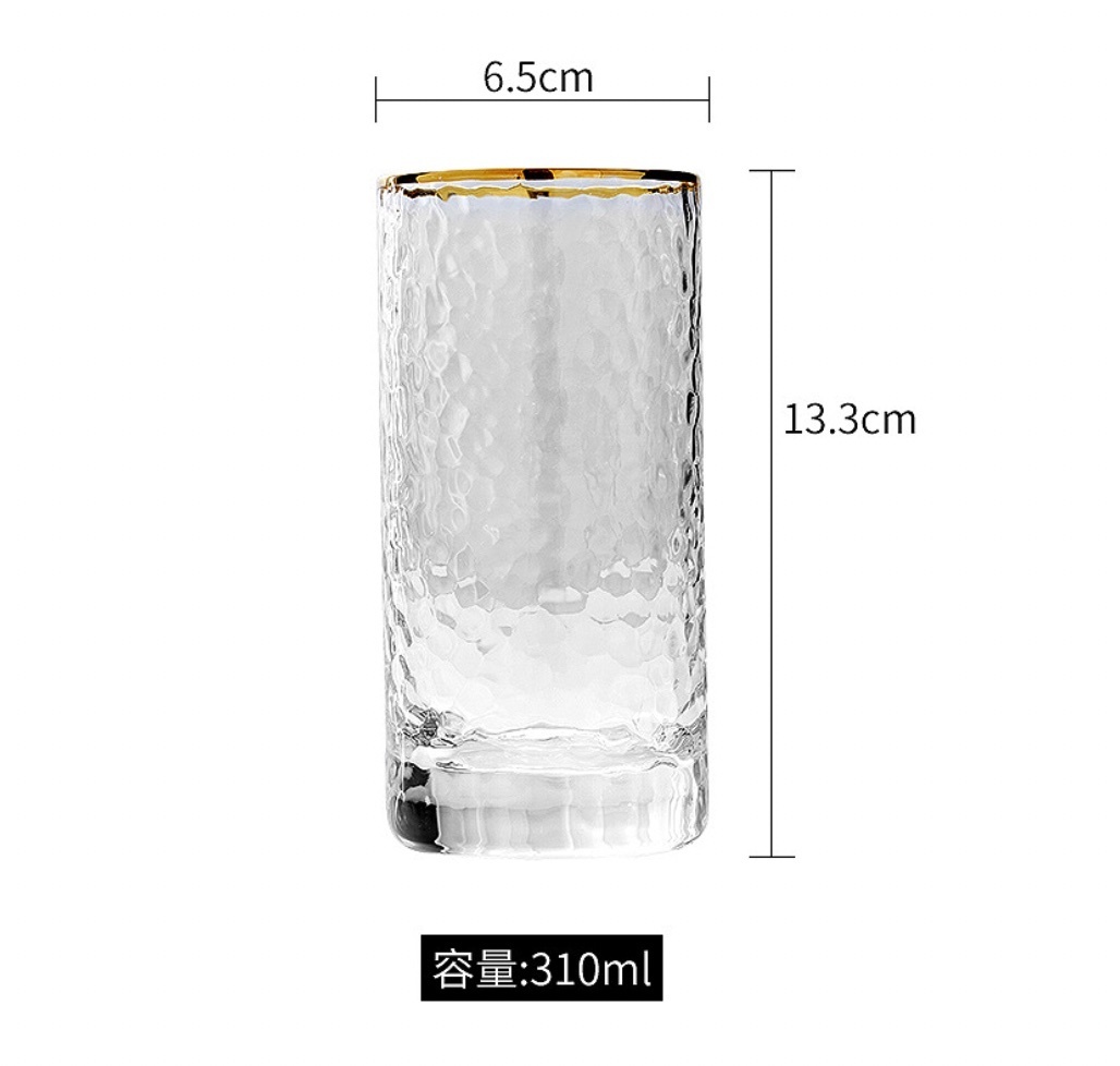 Popular Japanese style gold rimmed glass hot water resistant cup (straight hammered cup 310ml (gold rim) - [1 piece])