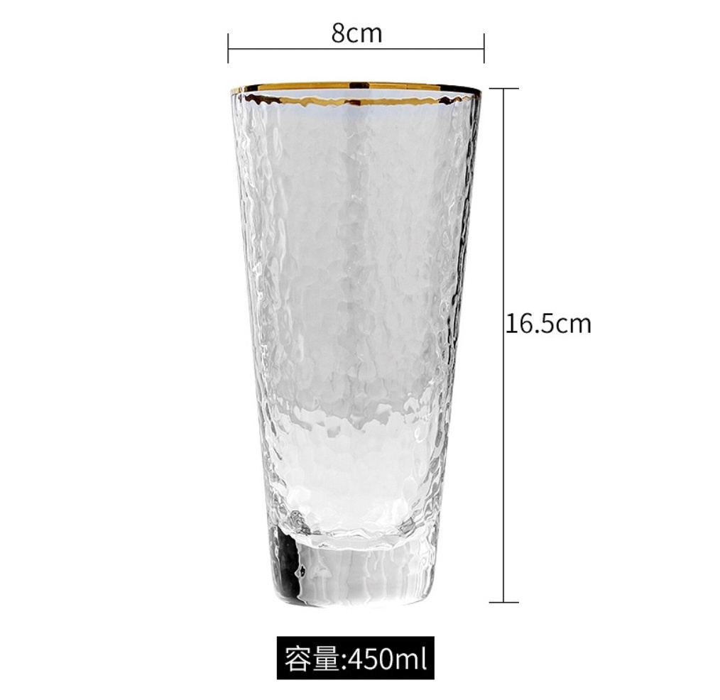 Popular Japanese-style gold-rimmed glass cup with hot water resistance (tall large hammered cup 450ml (gold-rimmed) - [1 piece])