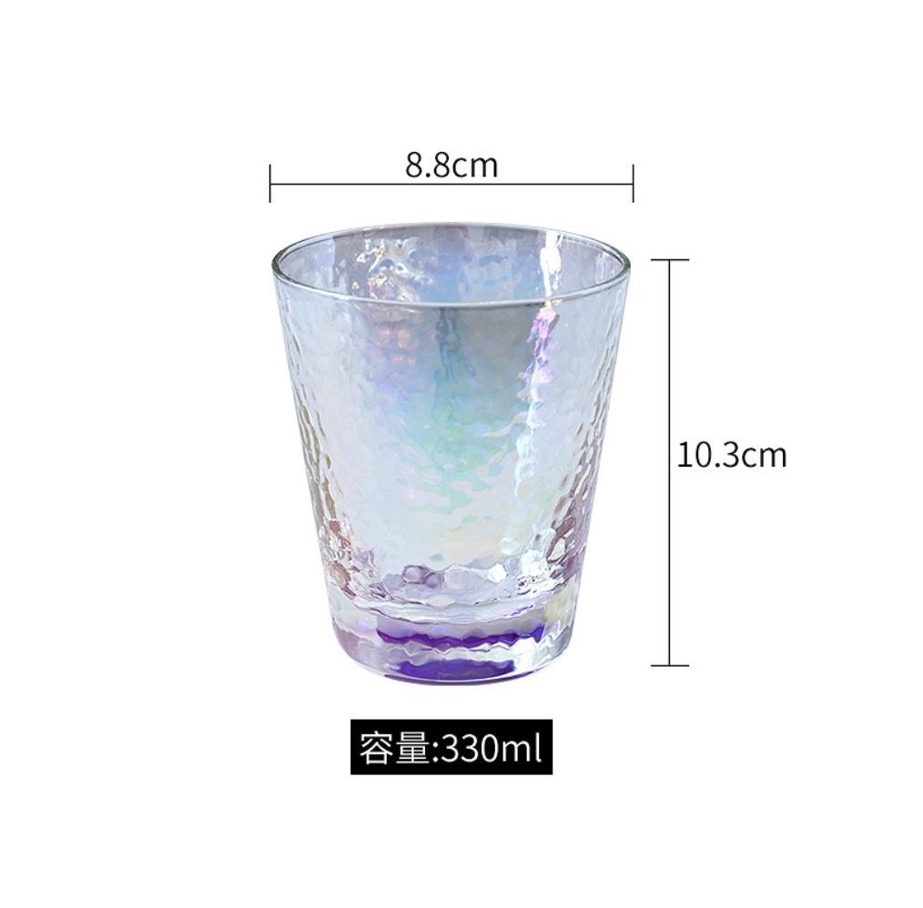 Popular Japanese-style gold-rimmed glass, hot water resistant cup (large, short, hammered cup 330ml (colorful) - [1 piece])