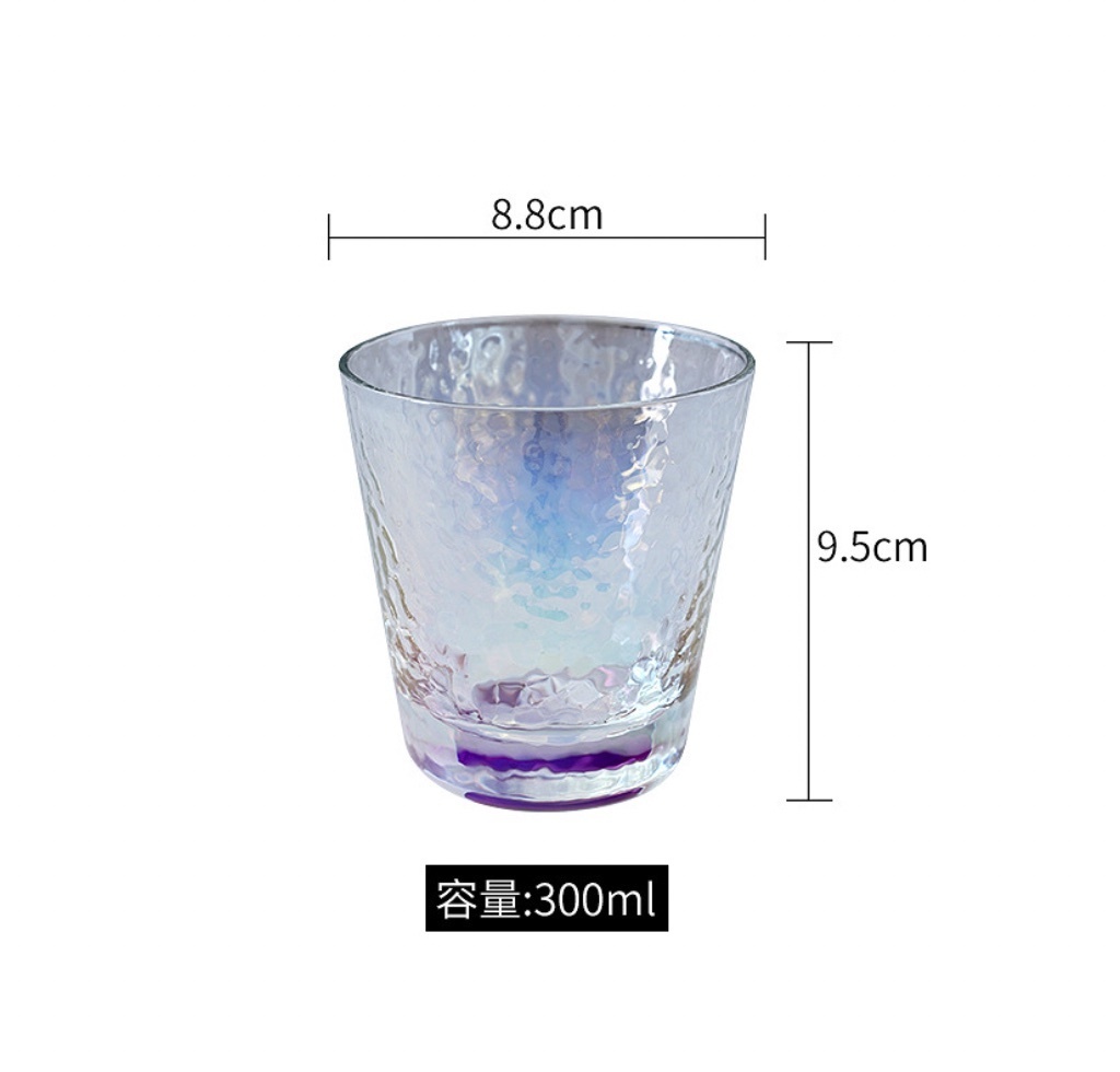 Popular Japanese gold-rimmed glass cup with hot water resistance (small and short hammered cup 300ml (colorful) - [1 piece])