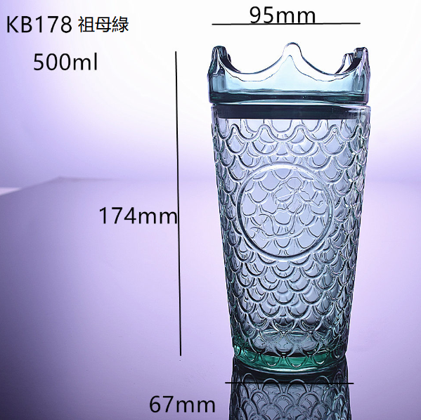 爆款【1個】浮雕魚鱗紋玻璃杯（規格：綠色）