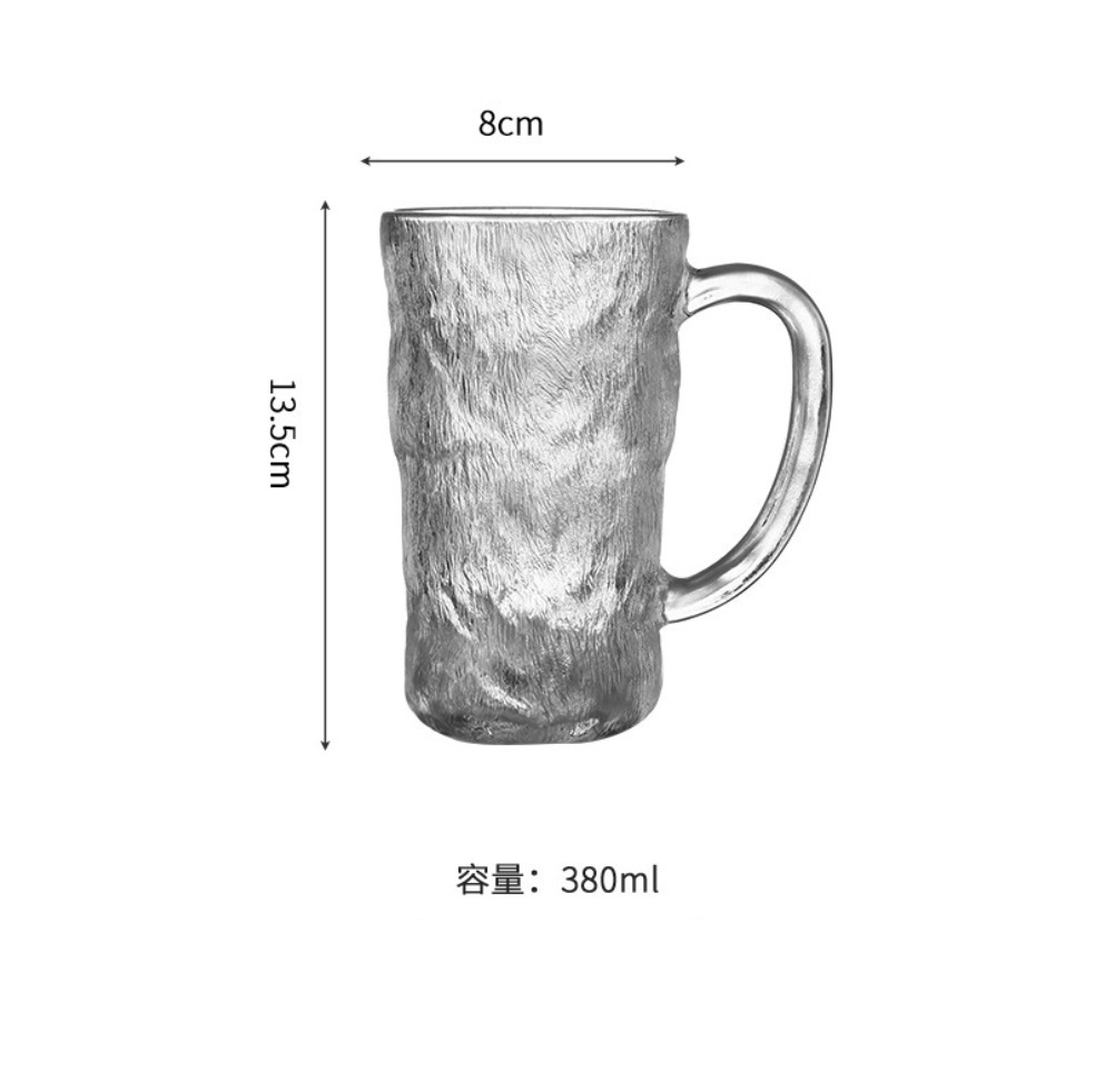 爆款冰川紋玻璃杯家用喝水杯磨砂（高款帶把冰川杯-透明-【2個裝】）