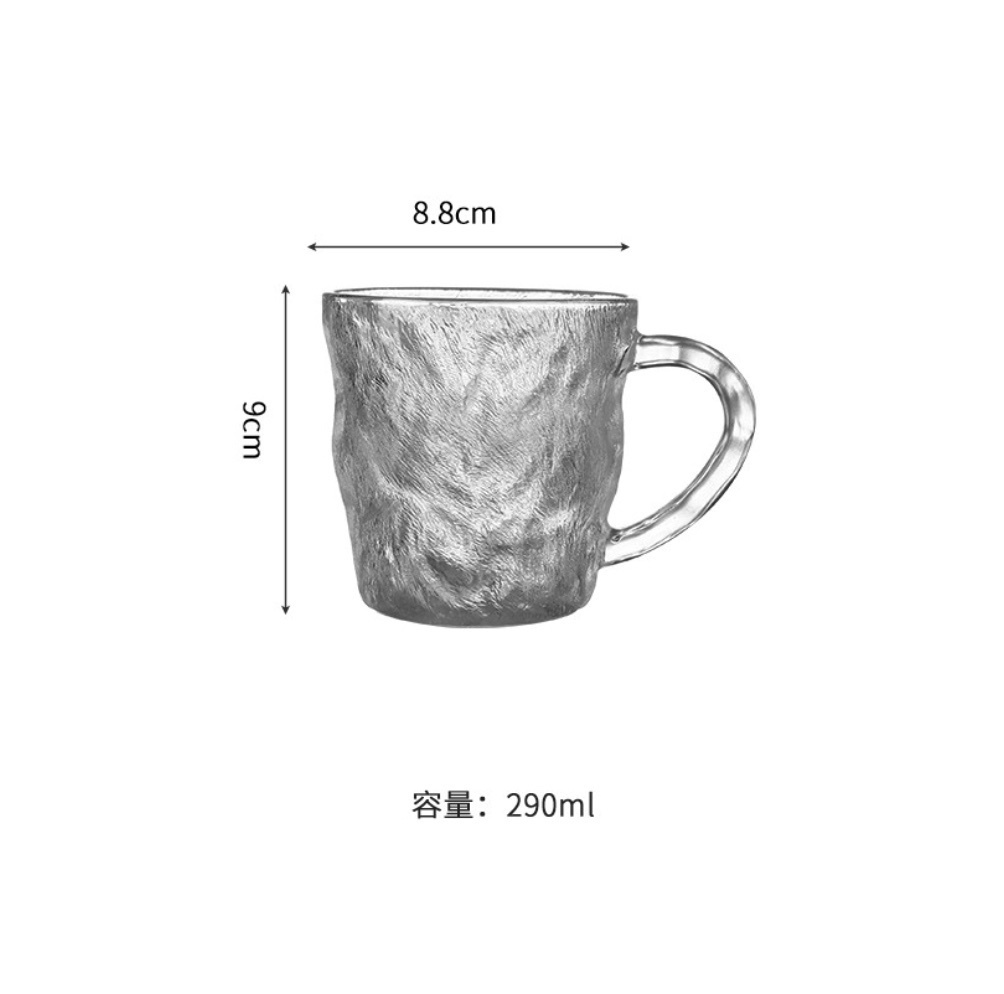 爆款冰川紋玻璃杯家用喝水杯磨砂（矮款帶把冰川杯-透明-【2個裝】）