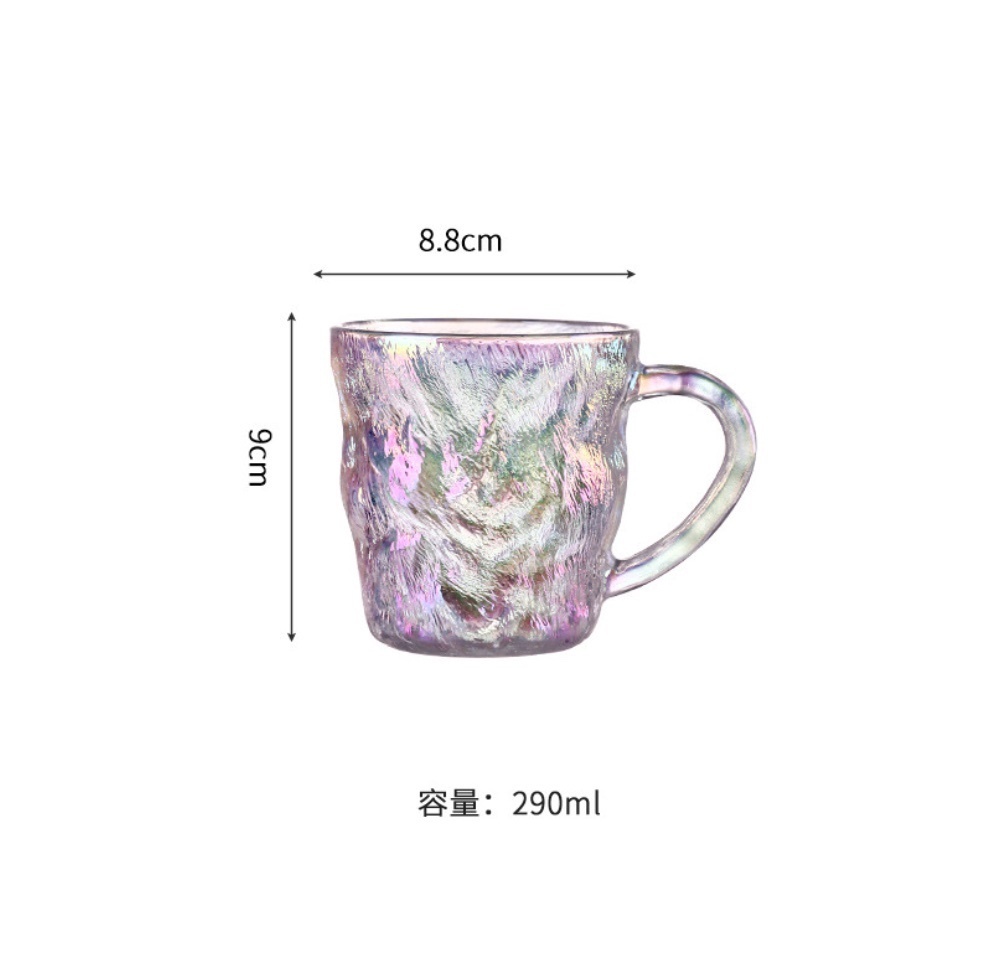 爆款冰川紋玻璃杯家用喝水杯磨砂（矮款帶把冰川杯-幻彩-【2個裝】）