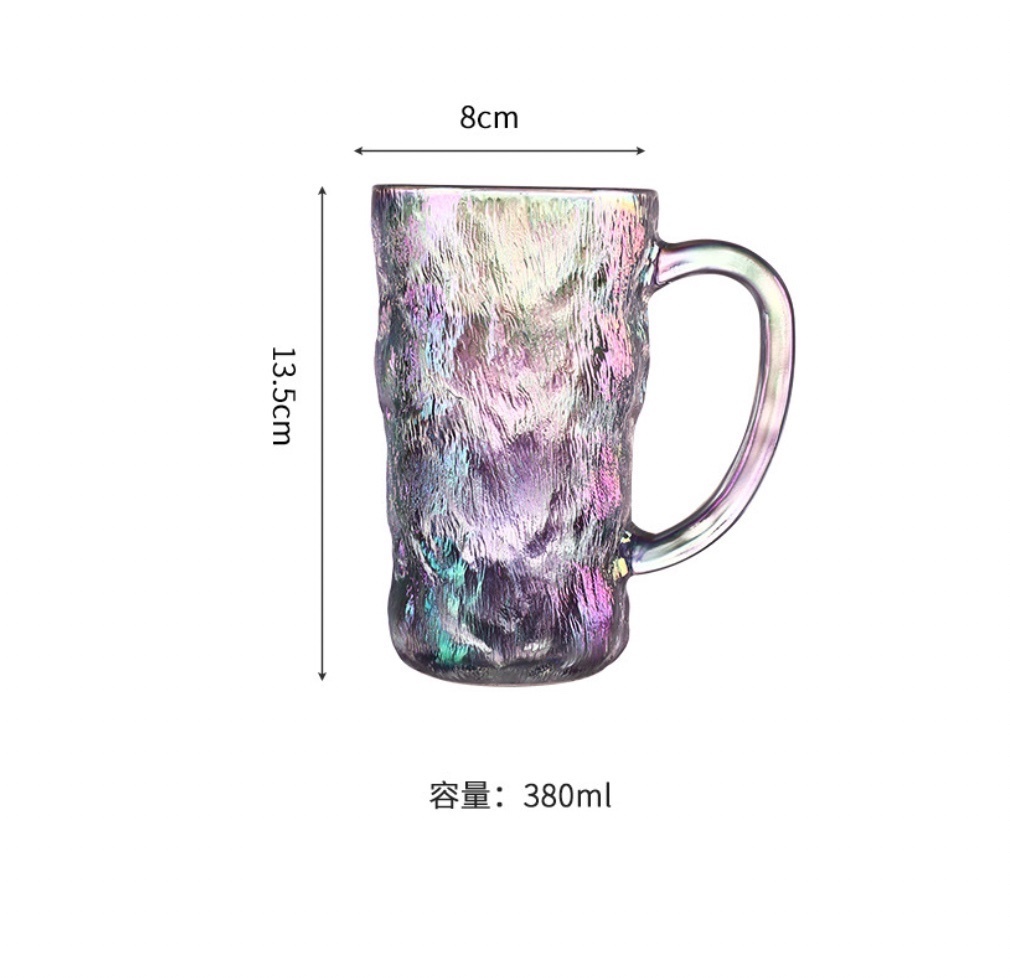 爆款冰川紋玻璃杯家用喝水杯磨砂（高款帶把冰川杯-幻彩-【2個裝】）