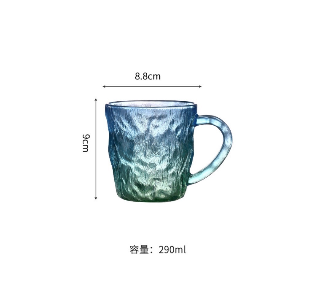 爆款冰川紋玻璃杯家用喝水杯磨砂（矮款帶把冰川杯-翡翠色-【2個裝】）
