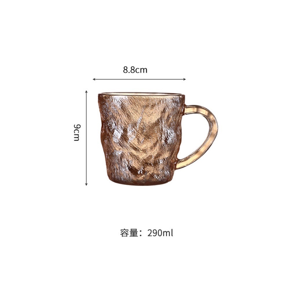 爆款冰川紋玻璃杯家用喝水杯磨砂（矮款帶把冰川杯-琥珀-【2個裝】）