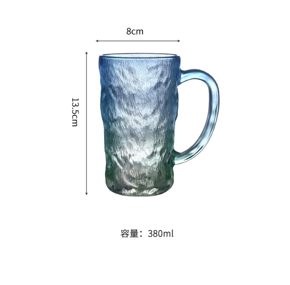 爆款冰川紋玻璃杯家用喝水杯磨砂（高款帶把冰川杯-翡翠色-【2個裝】）