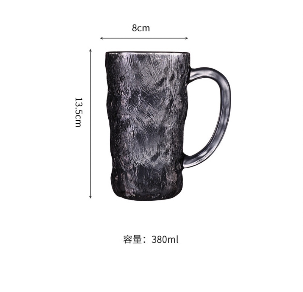 爆款冰川紋玻璃杯家用喝水杯磨砂（高款帶把冰川杯-煙灰-【2個裝】）