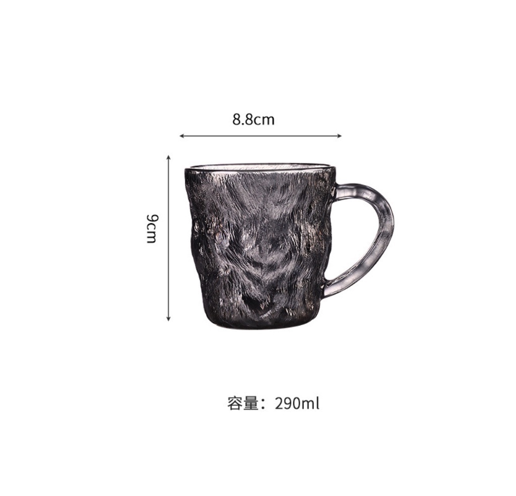 爆款冰川紋玻璃杯家用喝水杯磨砂（矮款帶把冰川杯-煙灰-【2個裝】）
