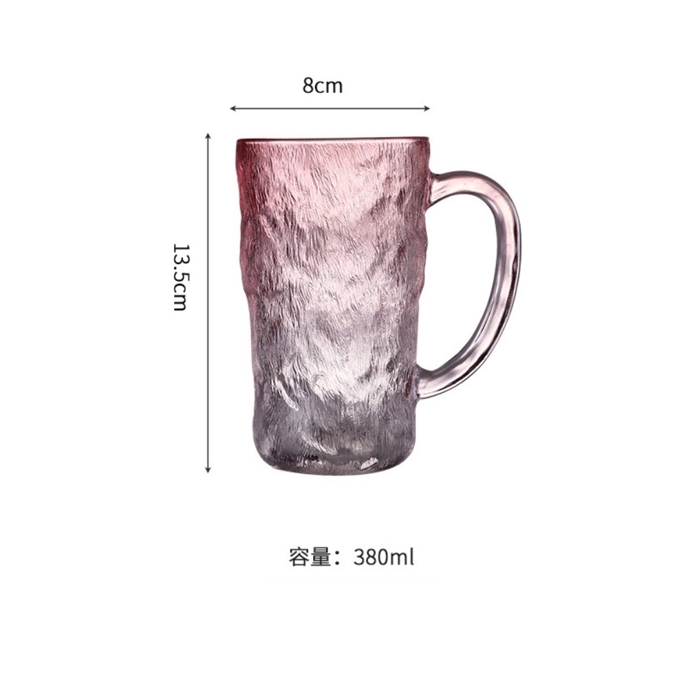 爆款冰川紋玻璃杯家用喝水杯磨砂（高款帶把冰川杯-粉色-【2個裝】）
