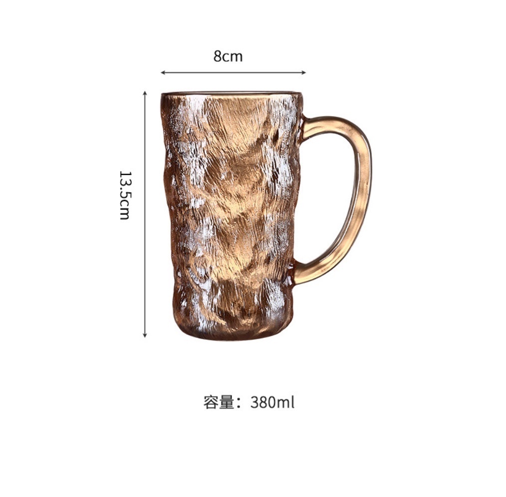 爆款冰川紋玻璃杯家用喝水杯磨砂（高款帶把冰川杯-琥珀-【2個裝】）