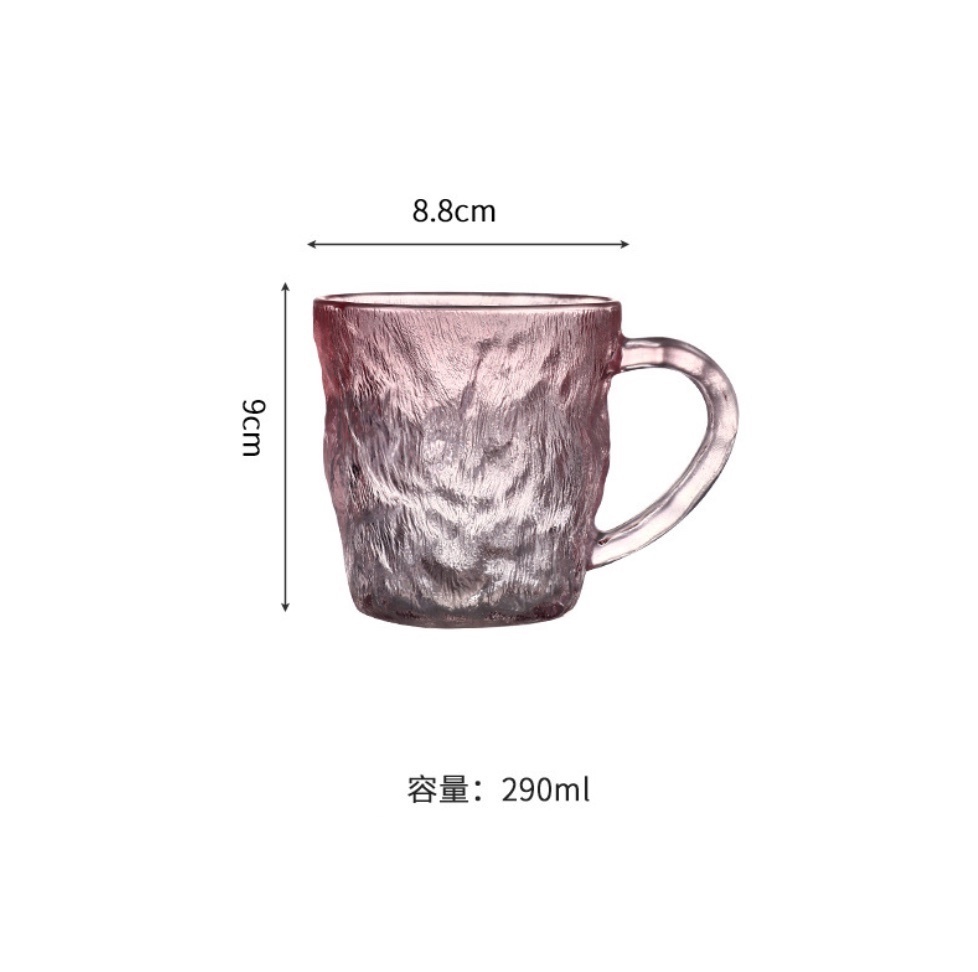 爆款冰川紋玻璃杯家用喝水杯磨砂（矮款帶把冰川杯-粉色-【2個裝】）
