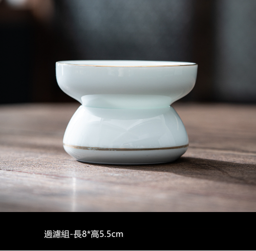 New tea bowl and tea set (mutton fat jade (petals) blue - tea drain)