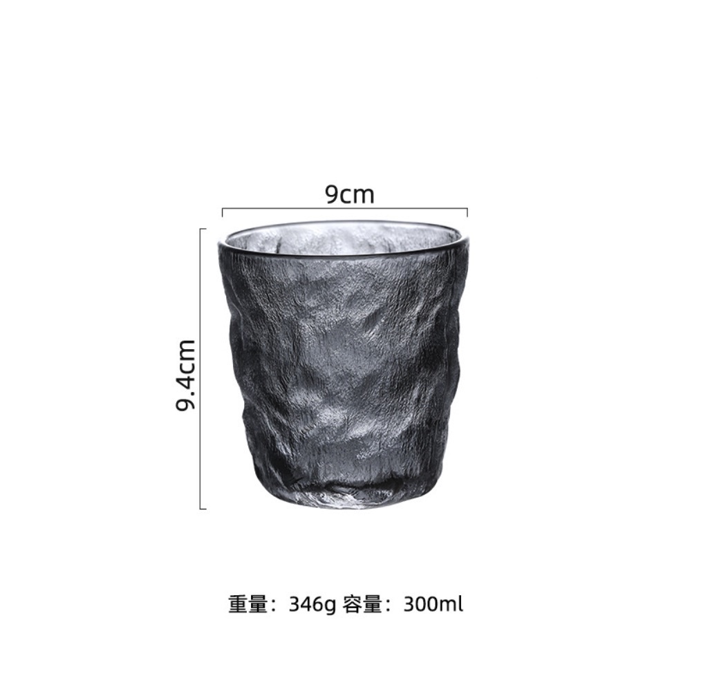 爆款玻璃冰川水杯 茶杯 洋酒杯 威士卡酒杯（矮款黑色-【2個裝】）