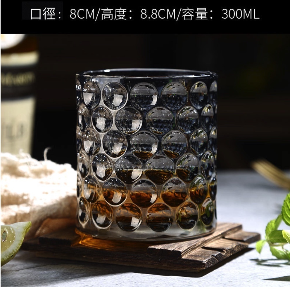 熱賣珠點威士卡酒杯耐熱家用玻璃水杯子（黑色珠點威士卡杯-【2個裝】）