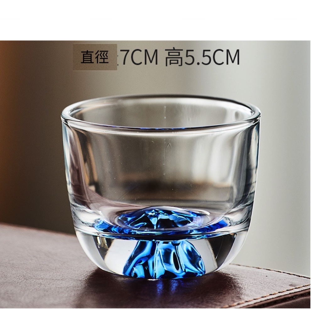 Hot Selling Hidden Gold Cup Mountain Viewing Cup Transparent Glass Tea Cup (Blue Hidden Gold Cup-[2 Pack])