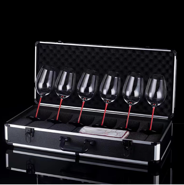 New crystal red wine glass set (6 red stem glasses)