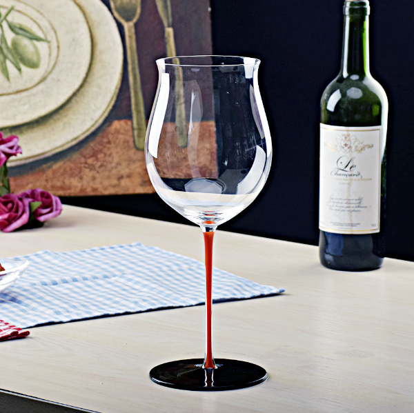 New style [1 piece] crystal color red wine glass (capacity/item number: 950ml/orange stem, black bottom)
