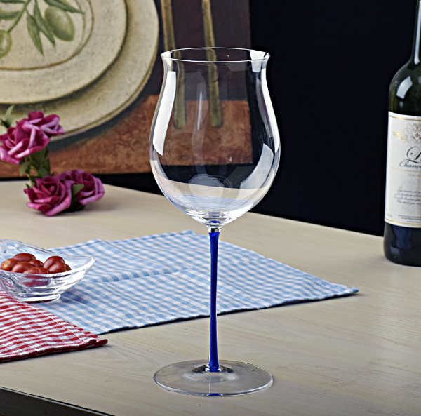 New style [1 piece] crystal color red wine glass (capacity/item number: 950ml/blue stem with open bottom)