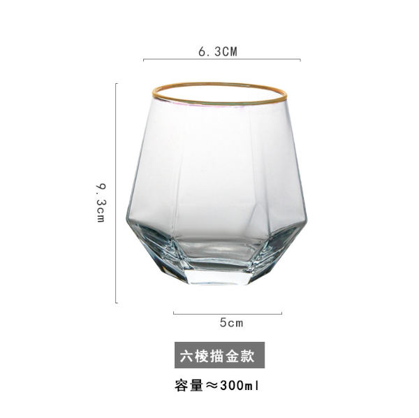 熱賣【1個】六棱水杯威士忌杯（貨號：金邊）
