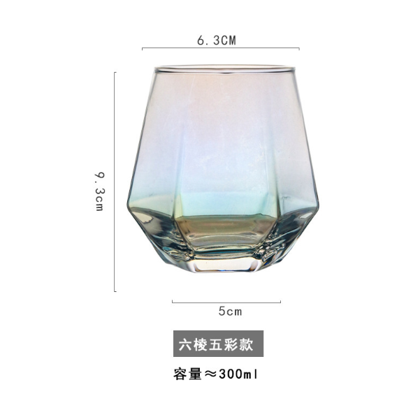 熱賣【1個】六棱水杯威士忌杯（貨號：電鍍七彩）