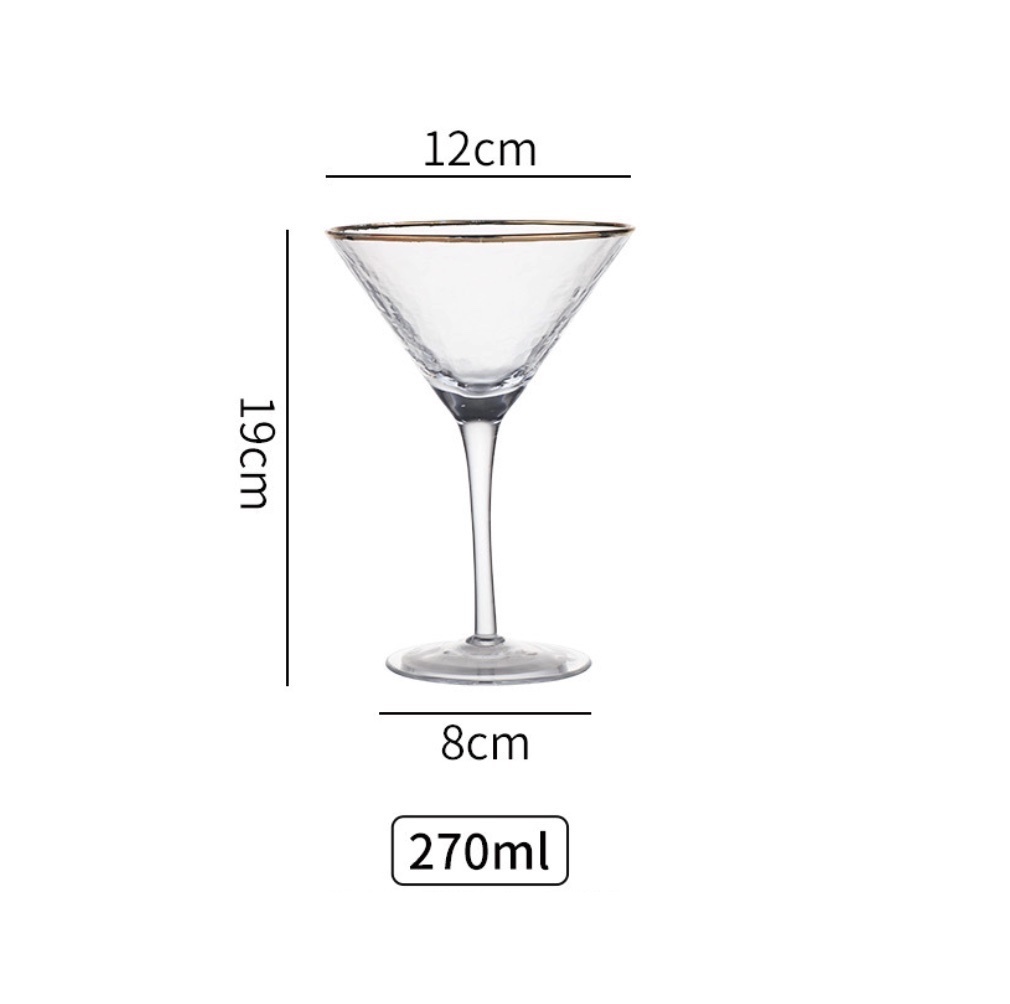 熱賣錘紋玻璃杯 紅酒杯 葡萄酒杯 氣泡杯（金邊錘紋馬天尼杯270ml-【2個裝】）