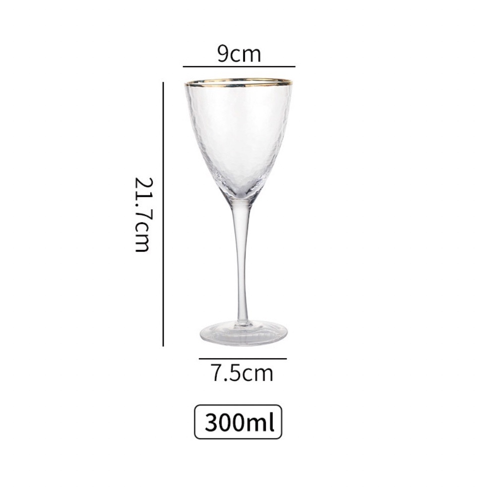 熱賣錘紋玻璃杯 紅酒杯 葡萄酒杯 氣泡杯（金邊錘紋雞尾酒杯（小號）300ml-【2個裝】）