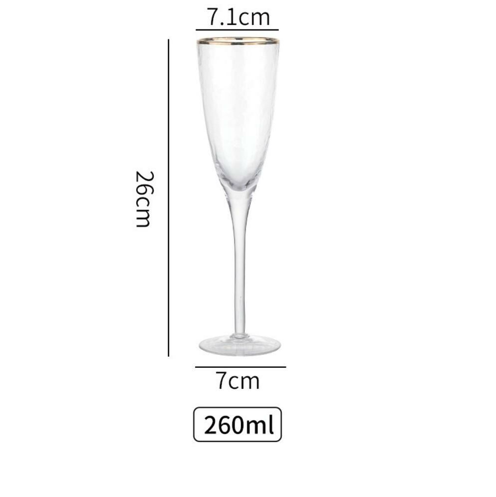 熱賣錘紋玻璃杯 紅酒杯 葡萄酒杯 氣泡杯（金邊錘紋起泡杯260ml-【2個裝】）