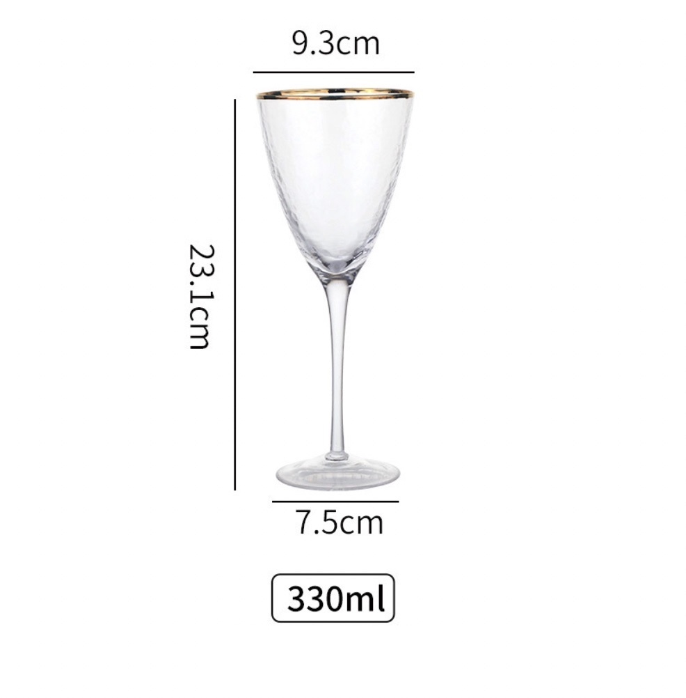 熱賣錘紋玻璃杯 紅酒杯 葡萄酒杯 氣泡杯（金邊錘紋雞尾酒杯（大號）330ml-【2個裝】）