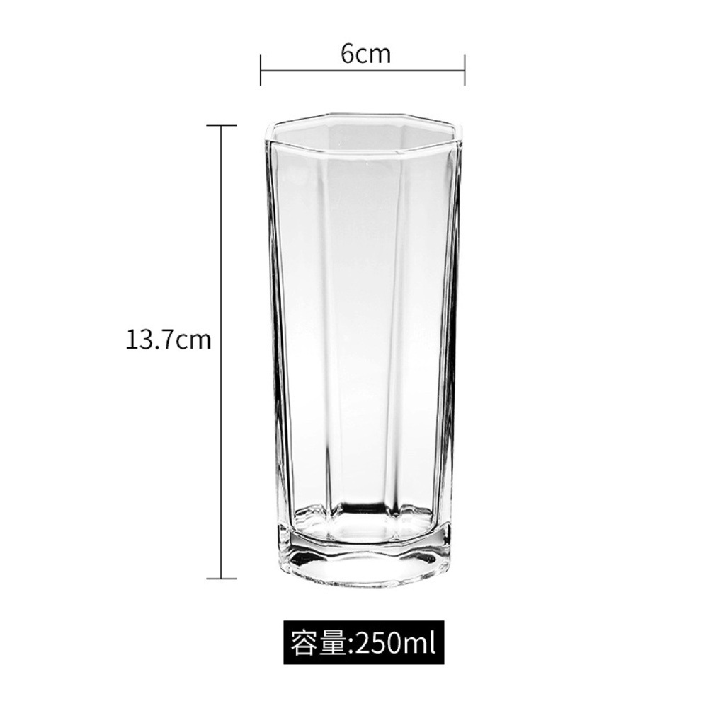 熱賣八角水杯玻璃杯大容量果汁杯（八角形水杯250ml-【2個裝】）