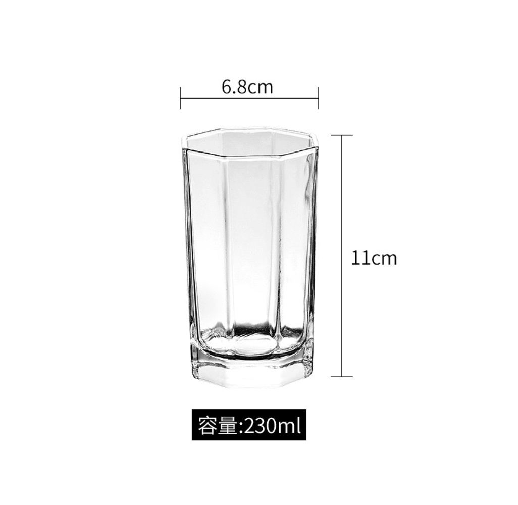 熱賣八角水杯玻璃杯大容量果汁杯（八角形水杯230ml-【2個裝】）