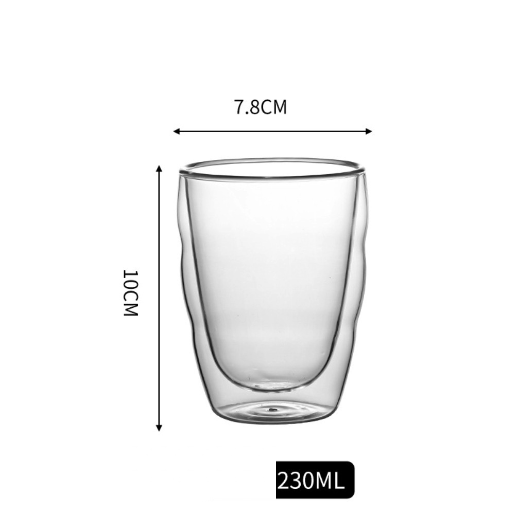 Hot selling simple double-layer insulated transparent glass (wavy pattern double-layer cup 230ml-[2 pieces])