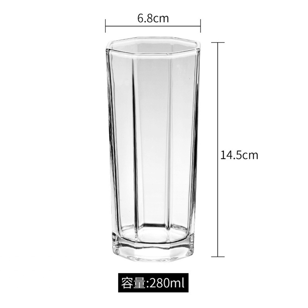熱賣八角水杯玻璃杯大容量果汁杯（八角形水杯280ml-【2個裝】）