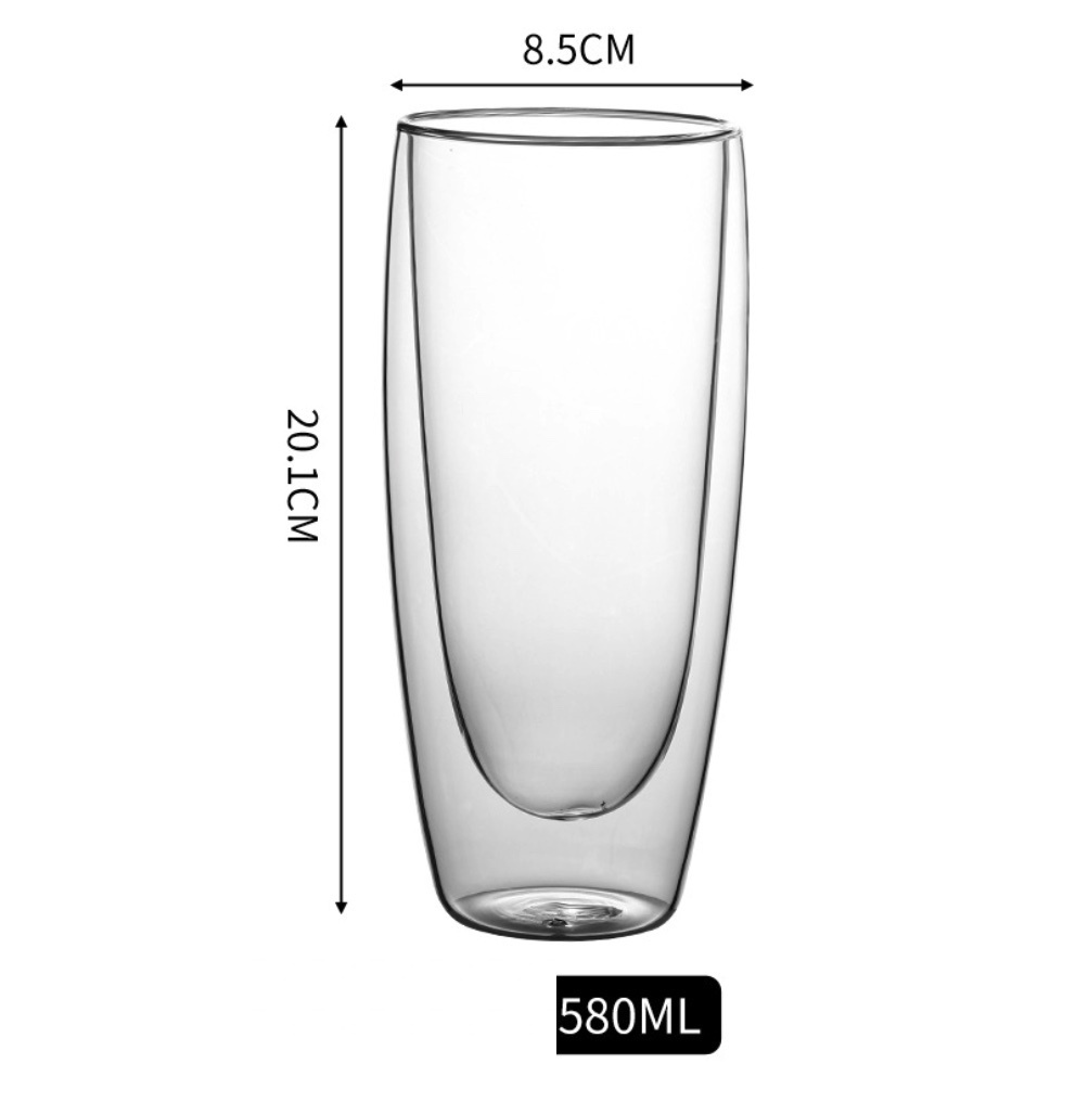 Hot selling simple double-layer insulated transparent glass (double-layer cup 580ml-[2 pieces])