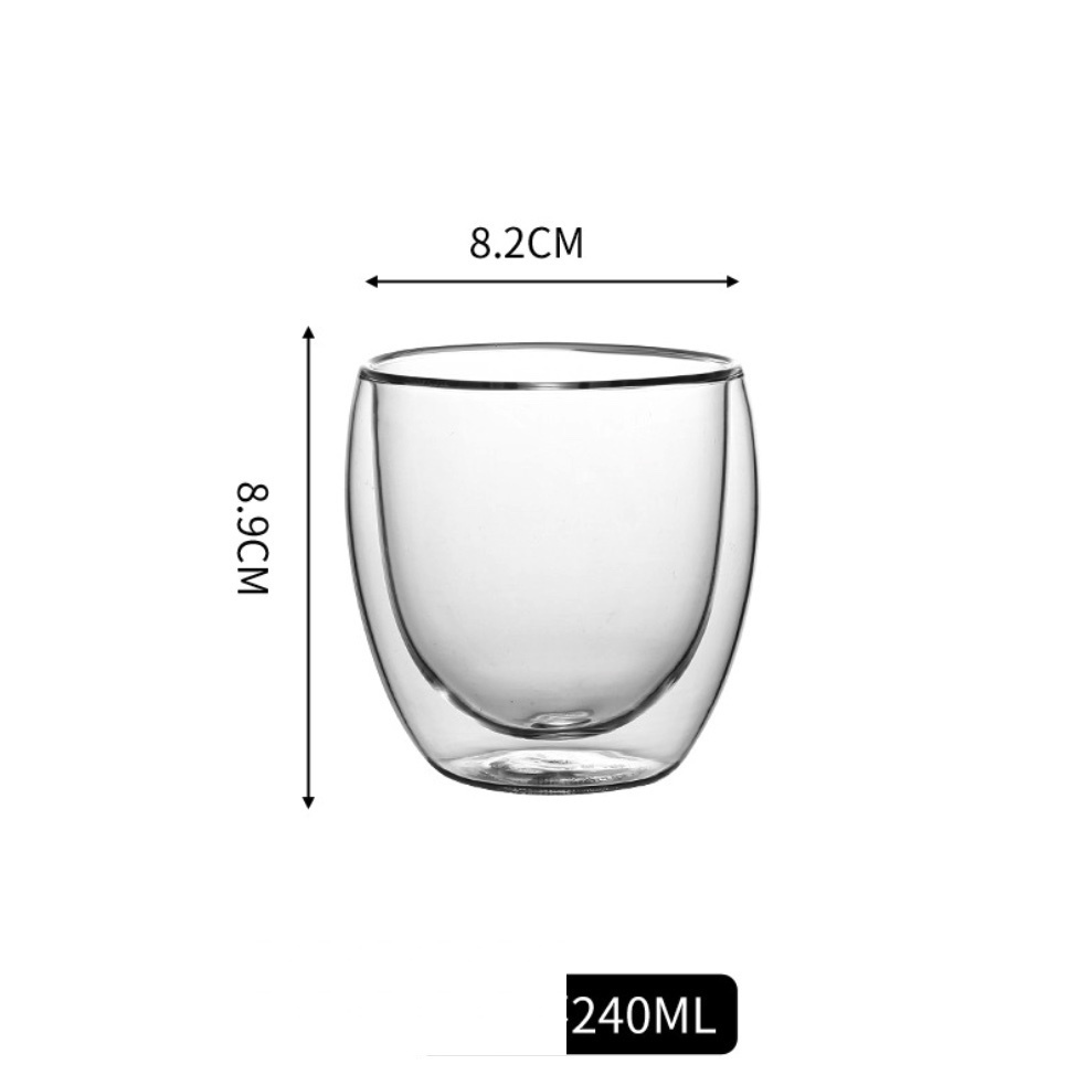 Hot selling simple double-layer insulated transparent glass cup (double-layer cup 240ml-[2 pack])