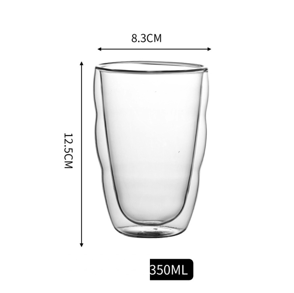 Hot selling simple double-layer insulated transparent glass (wavy pattern double-layer cup 350ml-[2 pieces])