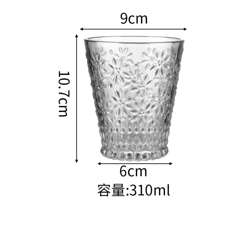 熱賣復古浮雕玻璃水杯透明果汁咖啡杯子（透明-雕花杯-【2個裝】）