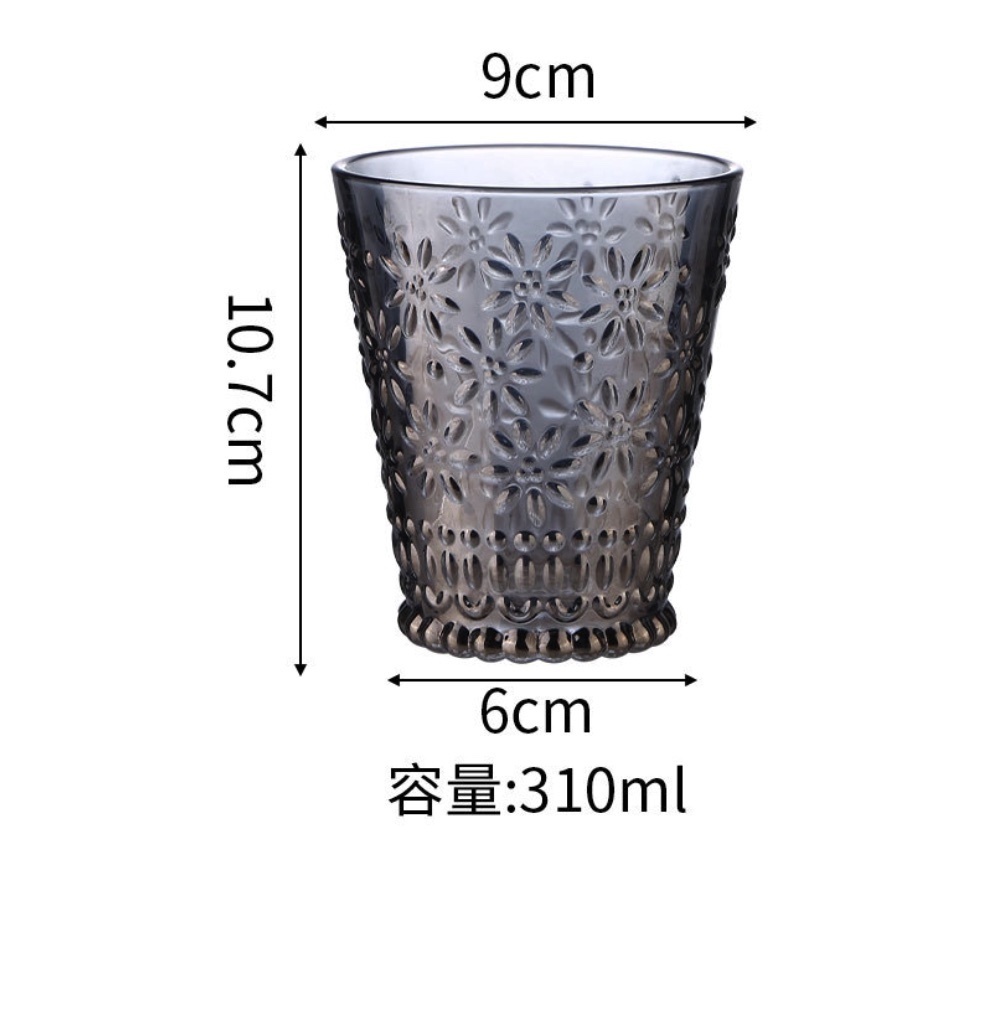 熱賣復古浮雕玻璃水杯透明果汁咖啡杯子（煙灰-雕花杯-【2個裝】）