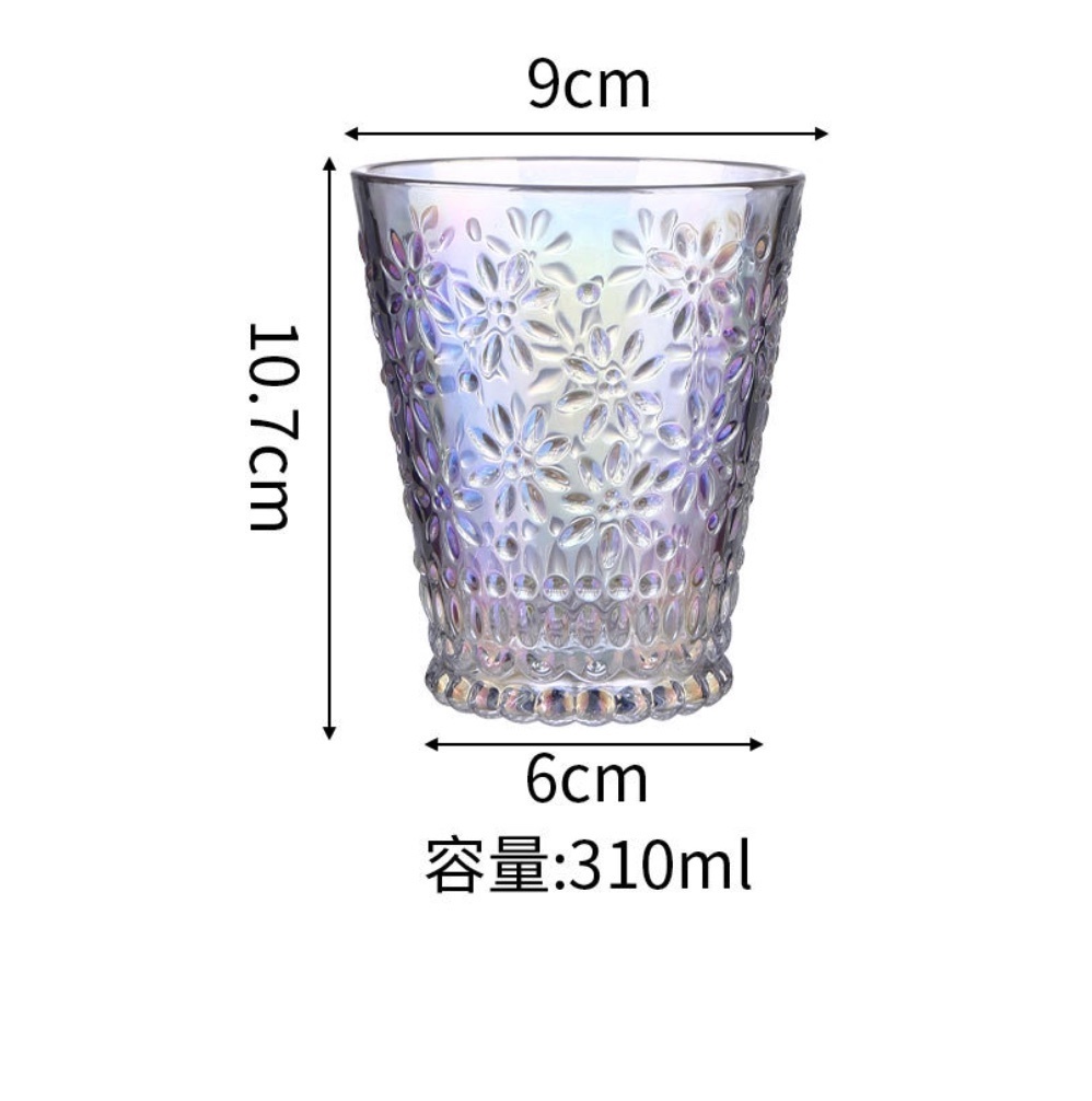 熱賣復古浮雕玻璃水杯透明果汁咖啡杯子（炫彩-雕花杯-【2個裝】）