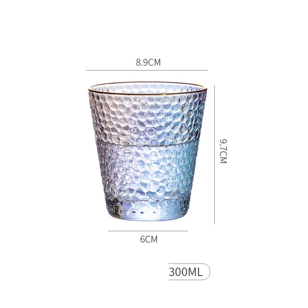 熱賣耐高溫金邊炫彩玻璃杯（金邊幻彩錘紋杯矮款小號300ml-【1個裝】）