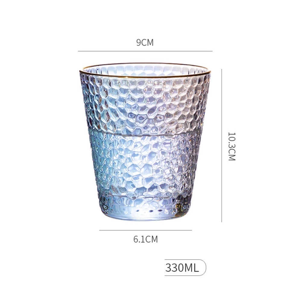 熱賣耐高溫金邊炫彩玻璃杯（金邊幻彩錘紋杯矮款大號330ml-【1個裝】）