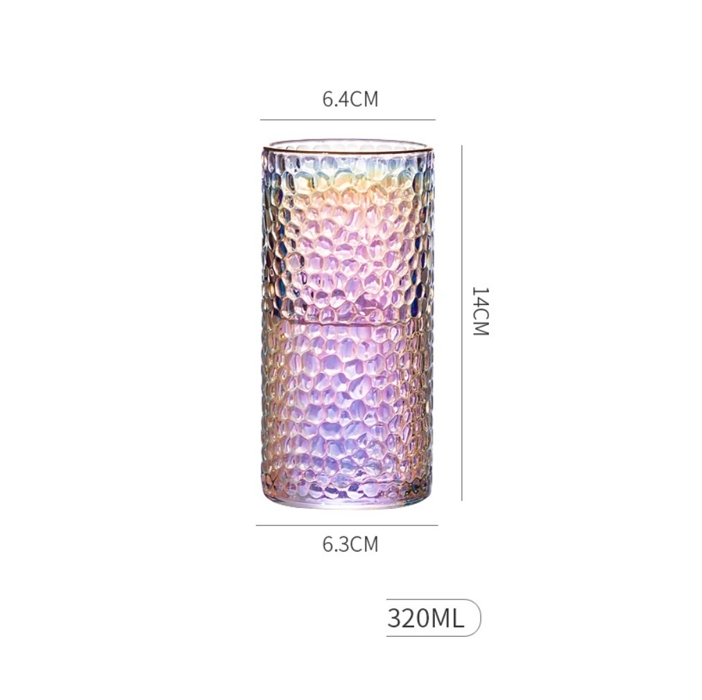 熱賣耐高溫金邊炫彩玻璃杯（金邊幻彩錘紋杯直身款320ml-【1個裝】）