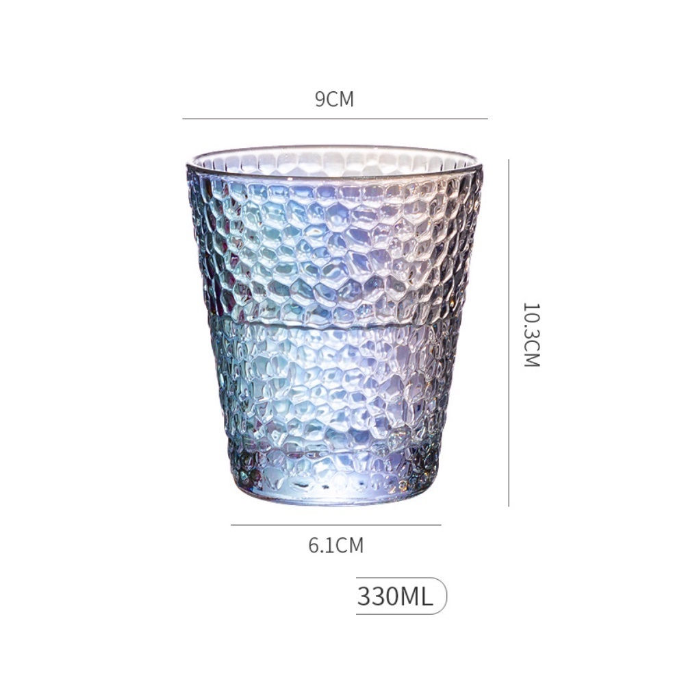 熱賣耐高溫金邊炫彩玻璃杯（幻彩錘紋杯矮款大號330ml-【1個裝】）