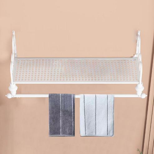 Popular iron wall storage rack bathroom towel rack clothes hanger (white, 60*27*31cm)