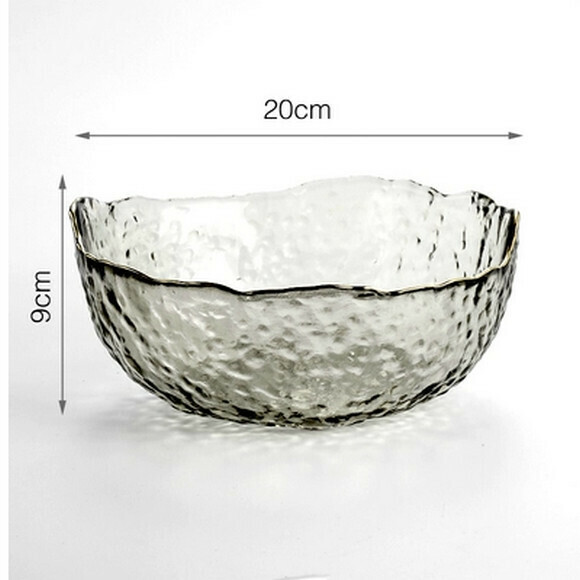 Hotly recommended gold rim heat-resistant glass bowl salad bowl large dessert bowl transparent vegetable and fruit bowl tableware (large gray gold rim)